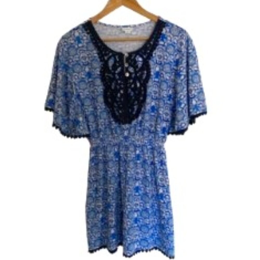 Cabana Life Blue & White Print Dress Medium